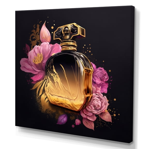 Designart Chic Black And Gold Perfume Bottle V Canvas Wall Art