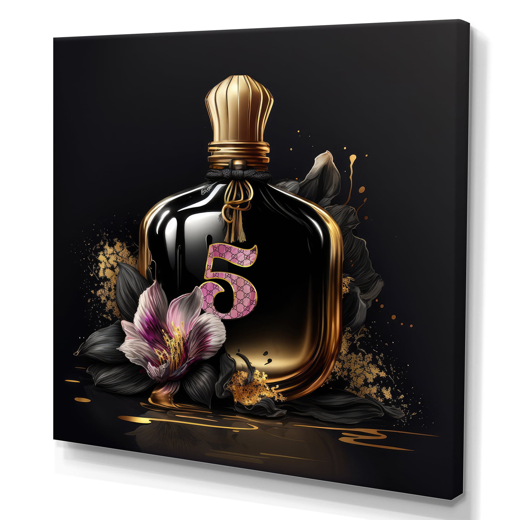 Designart Chic Black And Gold Perfume Bottle VI Canvas Wall Art