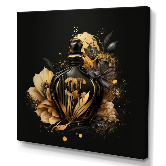 Designart Chic Black And Gold Perfume Bottle VII Canvas Wall Art