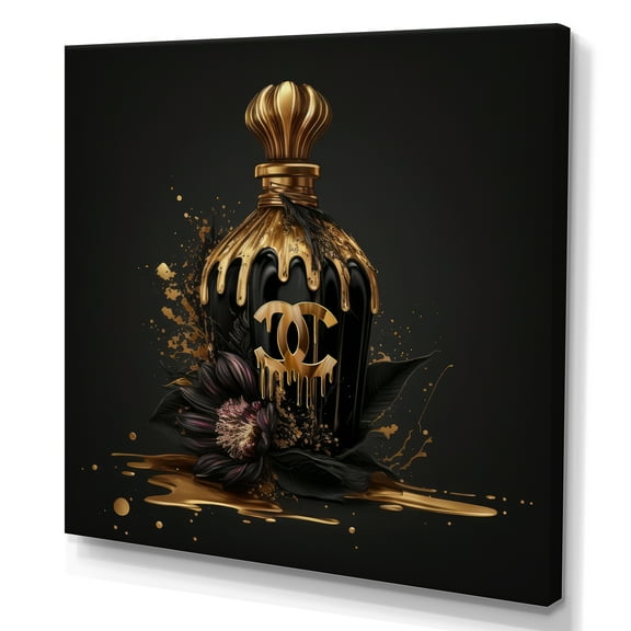 Designart Chic Black And Gold Perfume Bottle VIII Canvas Wall Art