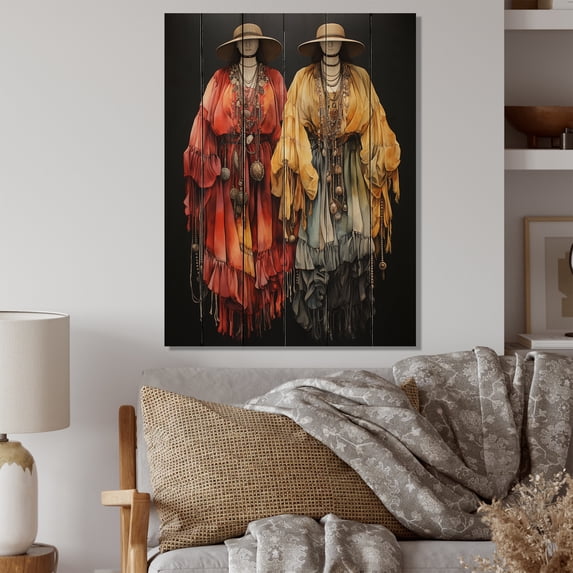 Designart "Chic Bohemian Vibes" Abstract Print on Natural Pine Wood