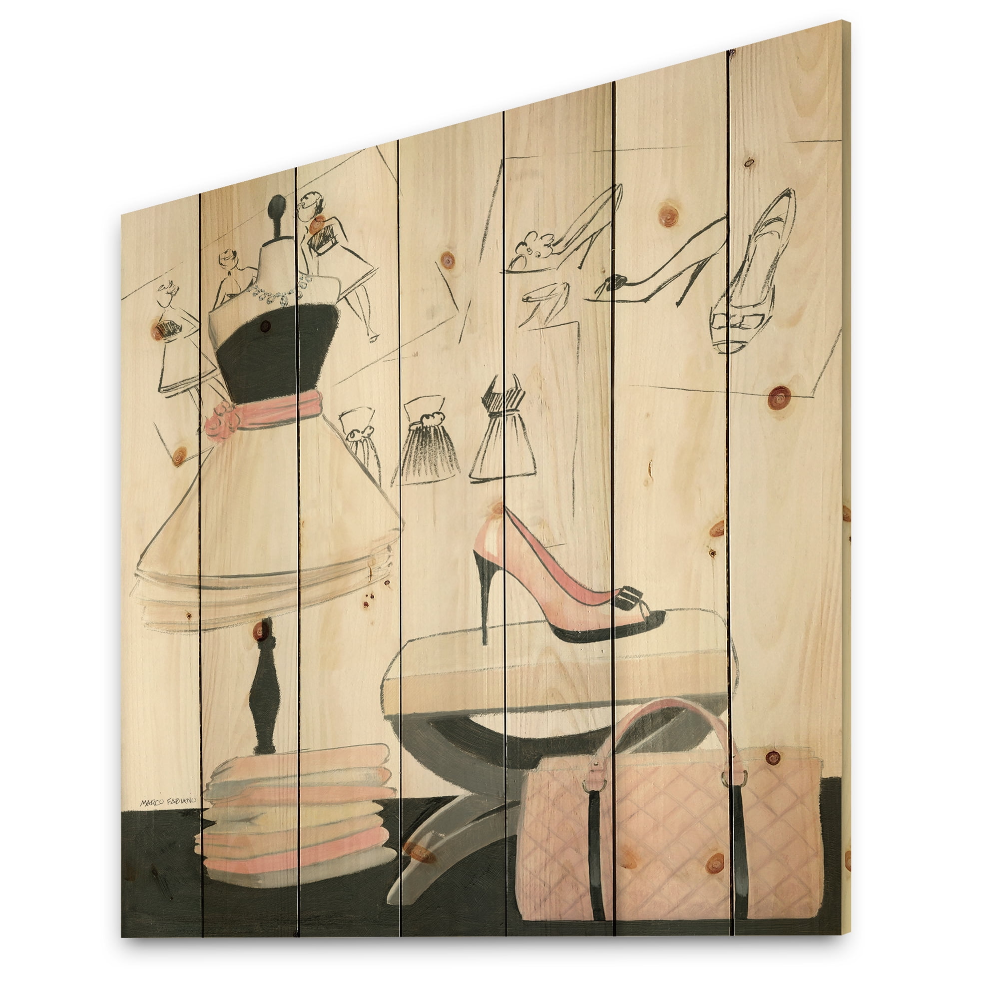 Designart 'Chic Galm Closet V' Fashion Print on Natural Pine Wood
