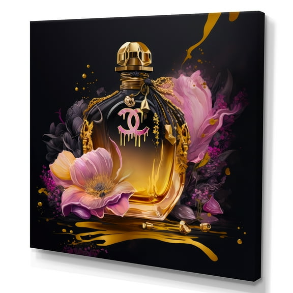 Designart Chic Perfume Bottle With Pink Roses I Canvas Wall Art