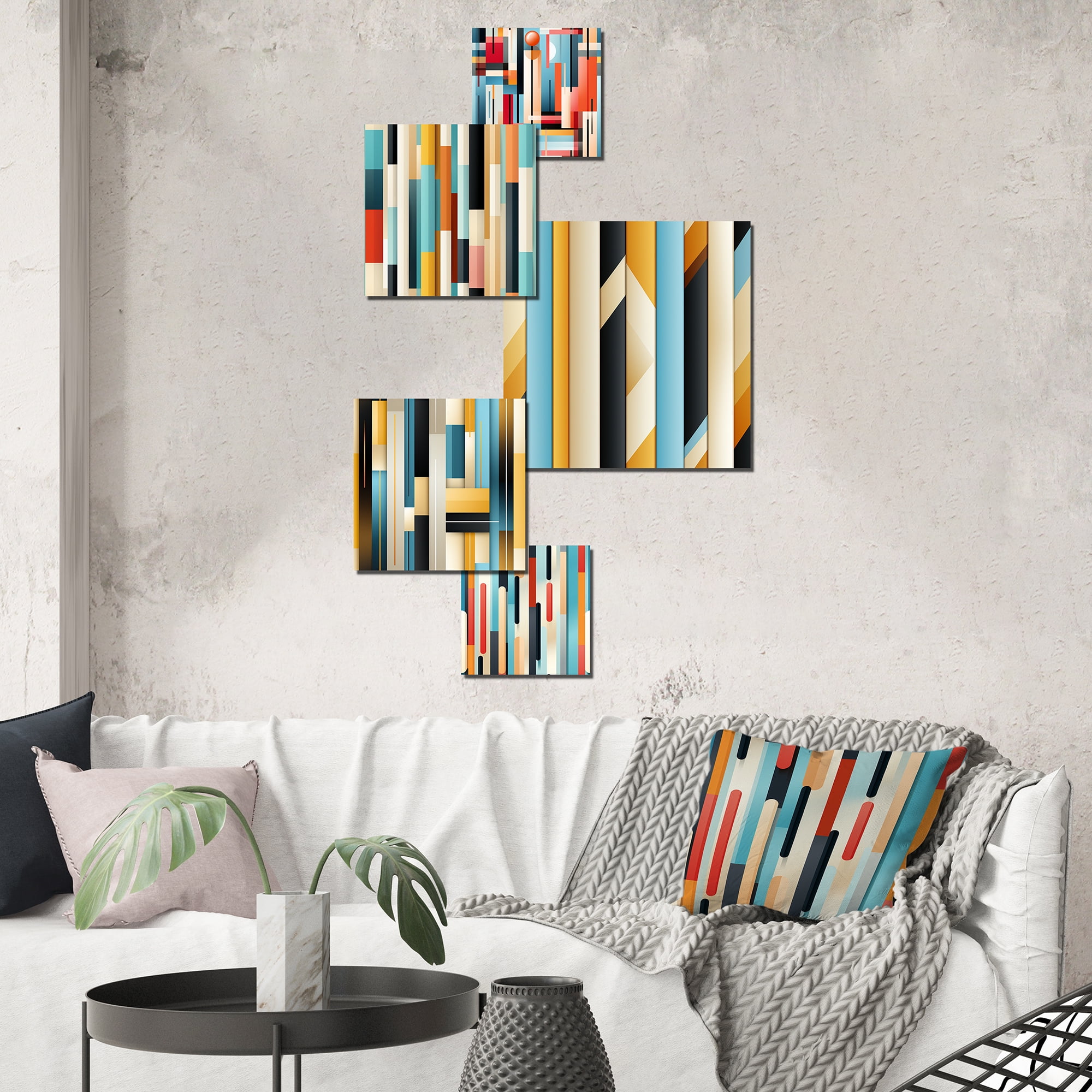 Urban Chic Blue and Orange Abstract Metal Wall Art Set