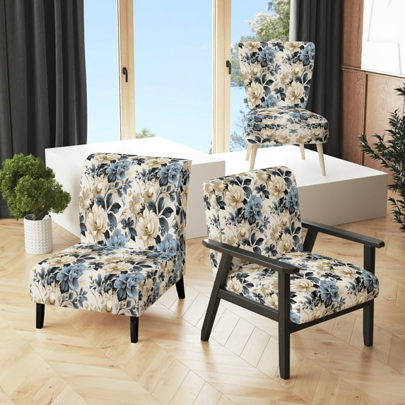 Designart "Chic Urban Victorian VI" White Floral Upholstered Accent Chair - Cottage Arm Chair For Living Room