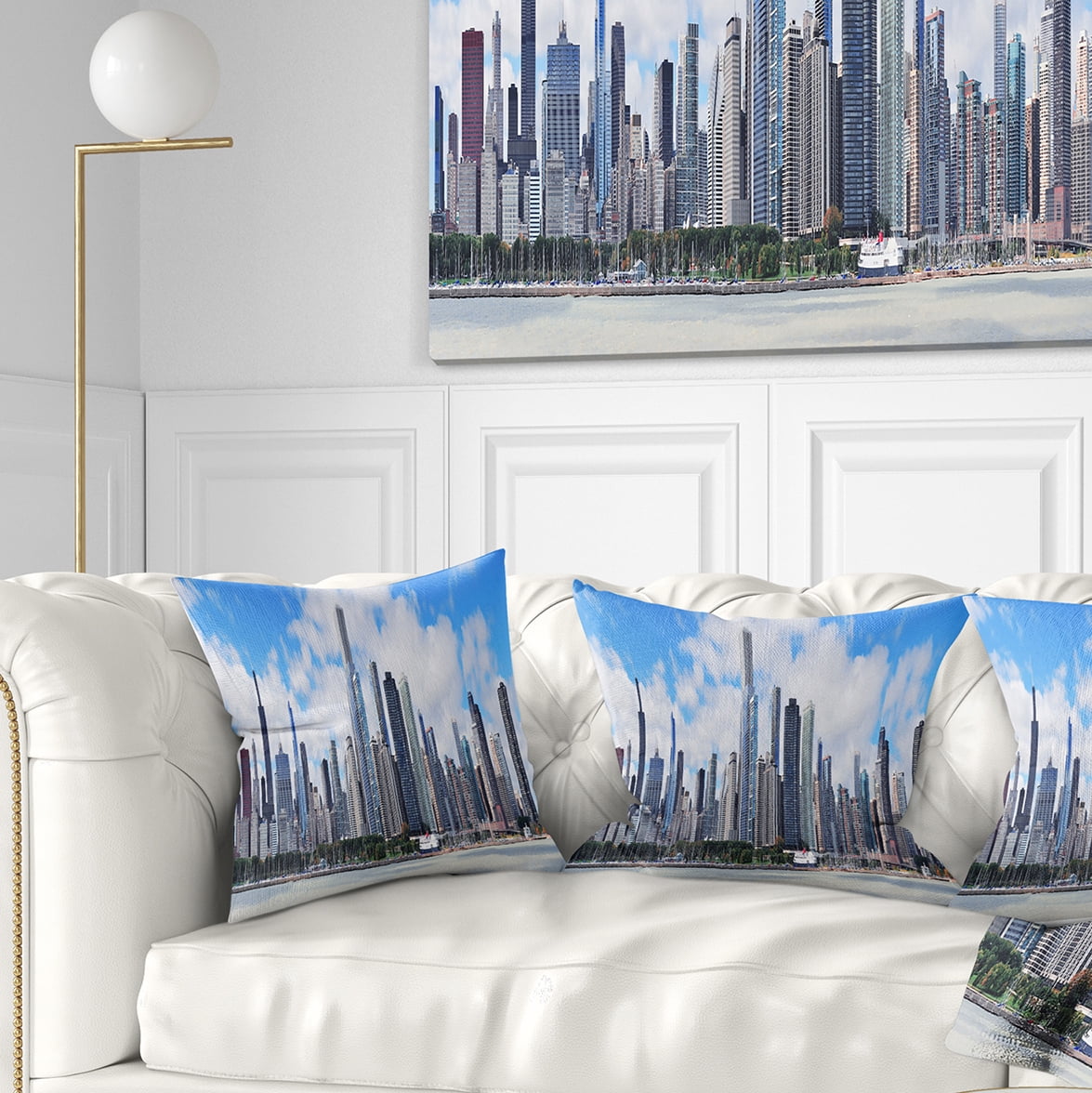 Designart Chicago City Urban Skyline - Photography Throw Pillow - 16x16