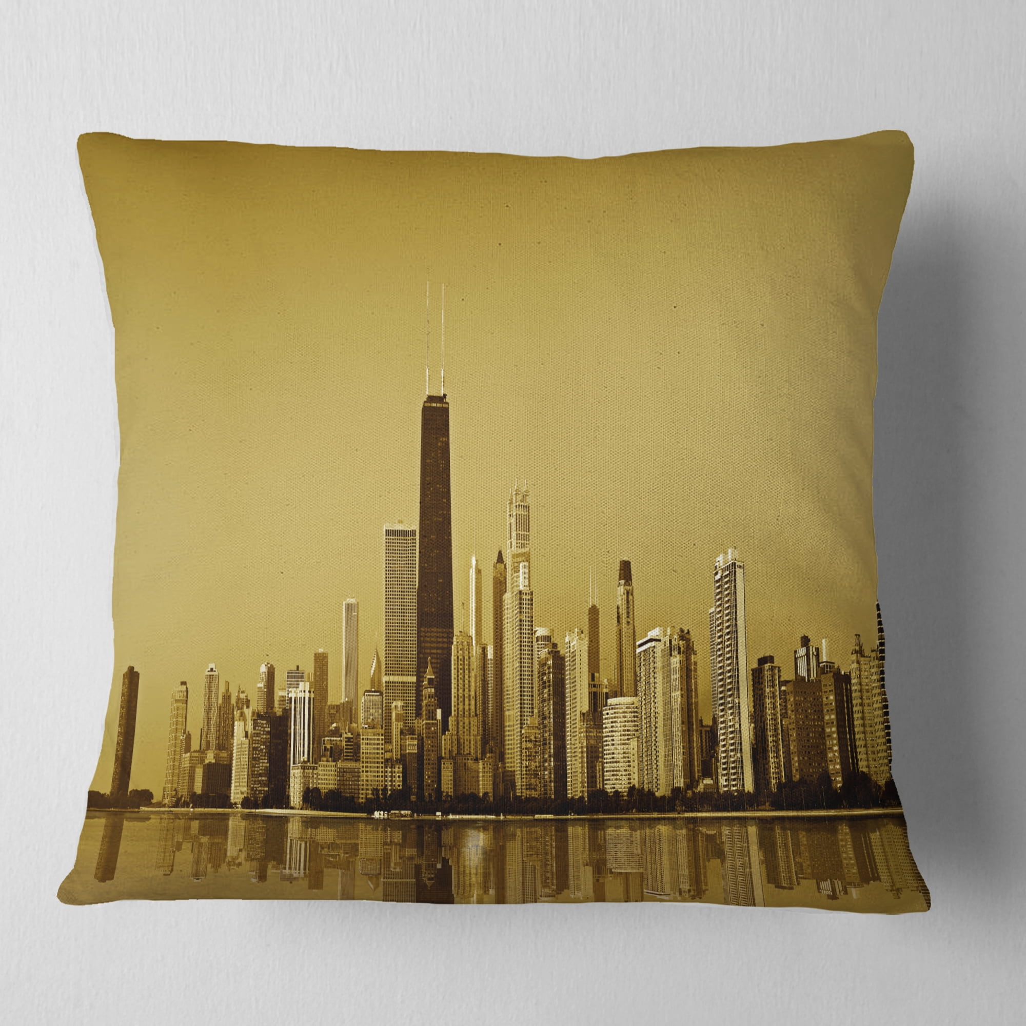Designart Chicago Gold Coast with Skyscrapers - Cityscape Throw Pillow - 18x18