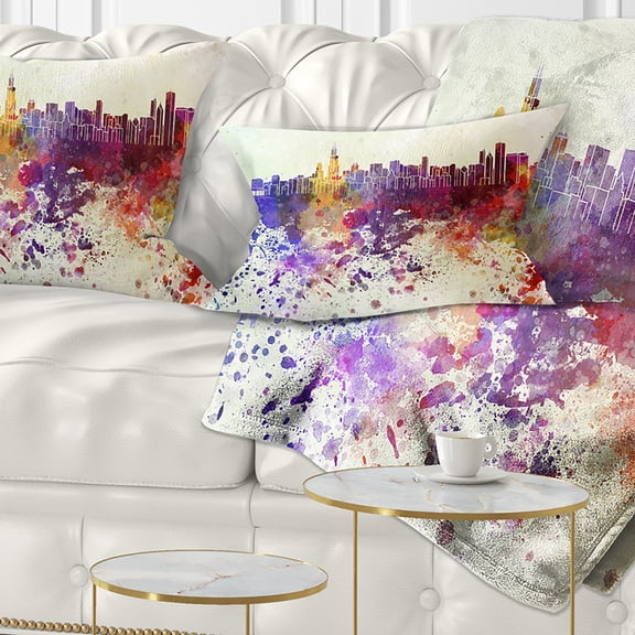 Designart Chicago Skyline - Cityscape Throw Pillow - 12x20