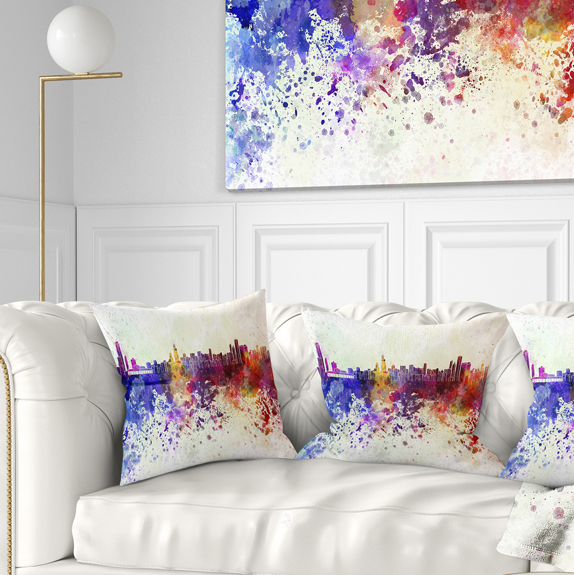 Designart Chicago Skyline - Cityscape Throw Pillow - 16x16