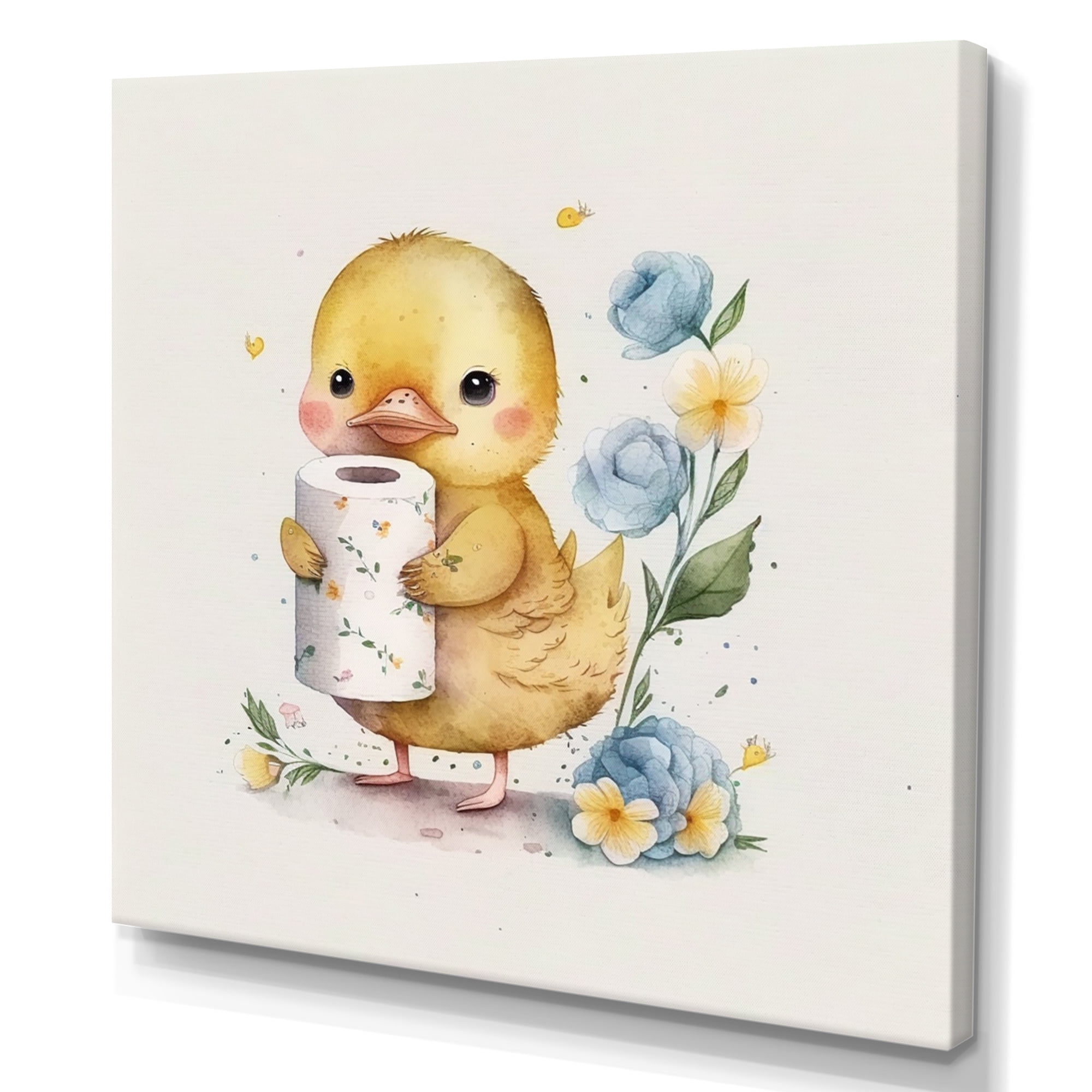 Designart Chick With Roll Of Toilet Paper And Flowers I Canvas Wall Art