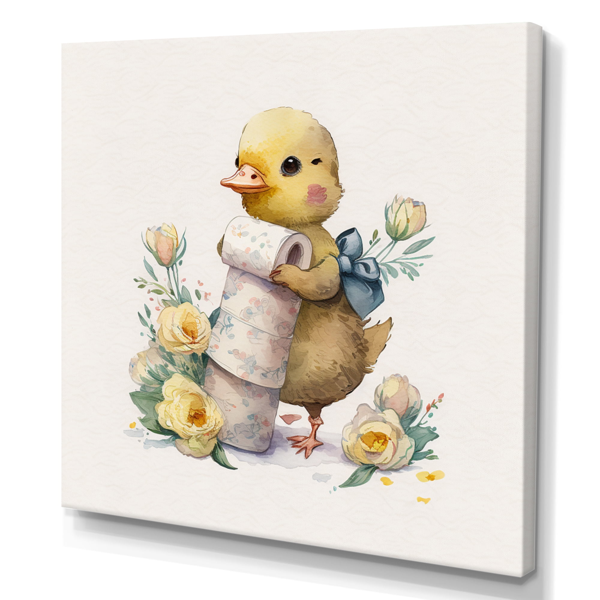 Designart Chick With Roll Of Toilet Paper And Flowers II Canvas Wall Art