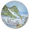 thumbnail image 1 of Designart 'Child Walking to The Beach' Nautical & Coastal Circle Metal Wall Art 29x29 - Disc of 29, 1 of 5