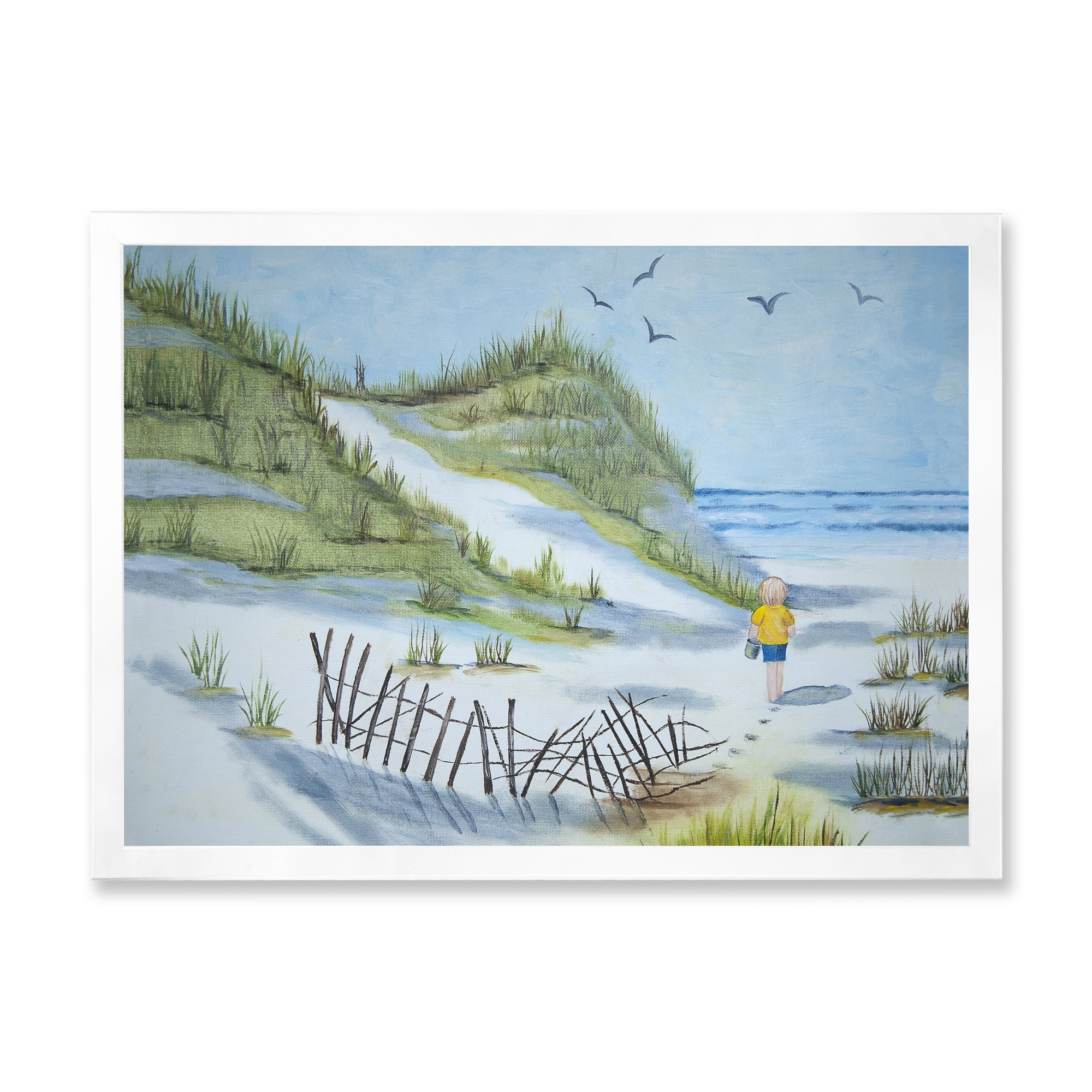 Designart 'Child Walking to The Beach' Nautical & Coastal Framed Art Print