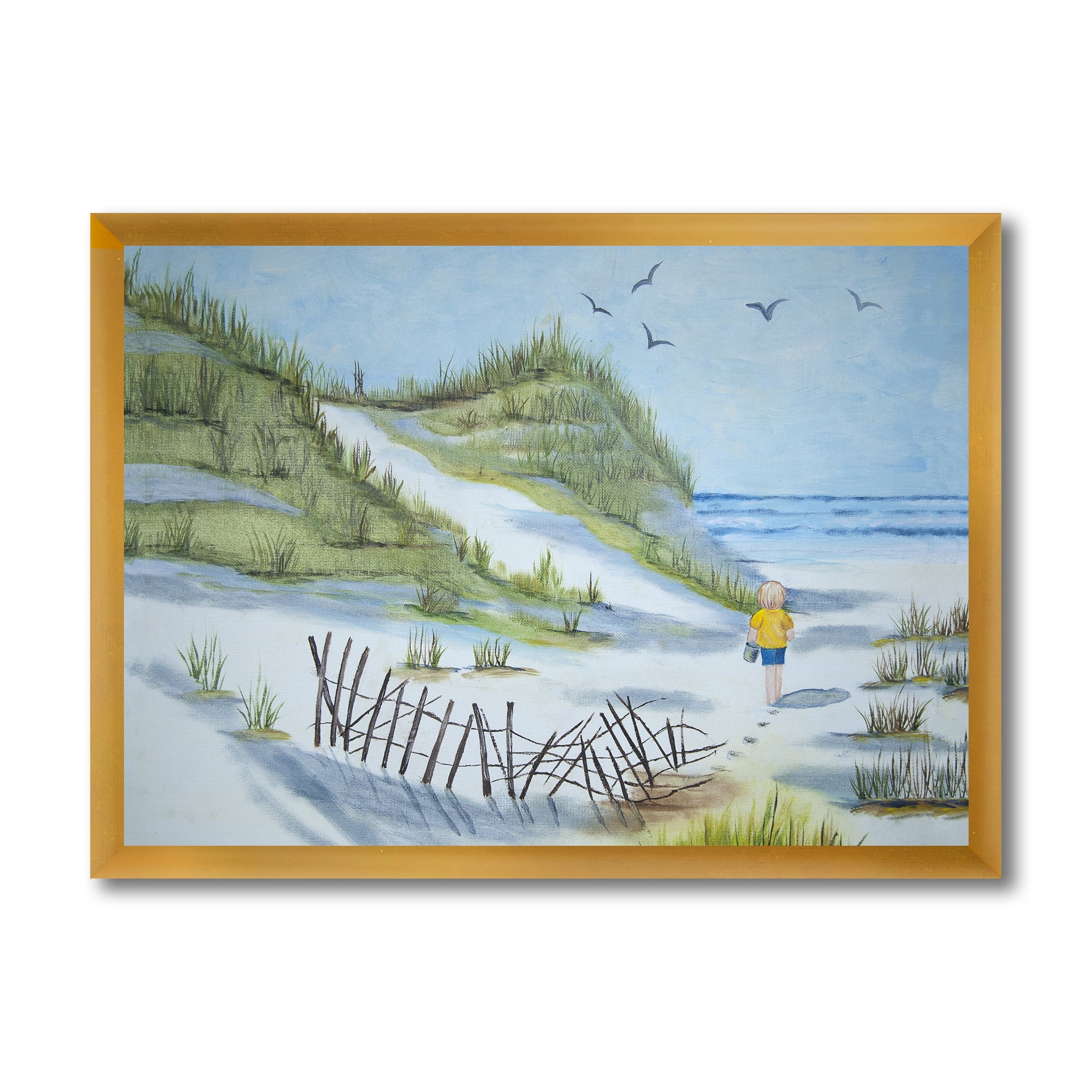 Designart 'Child Walking to The Beach' Nautical & Coastal Framed Art Print