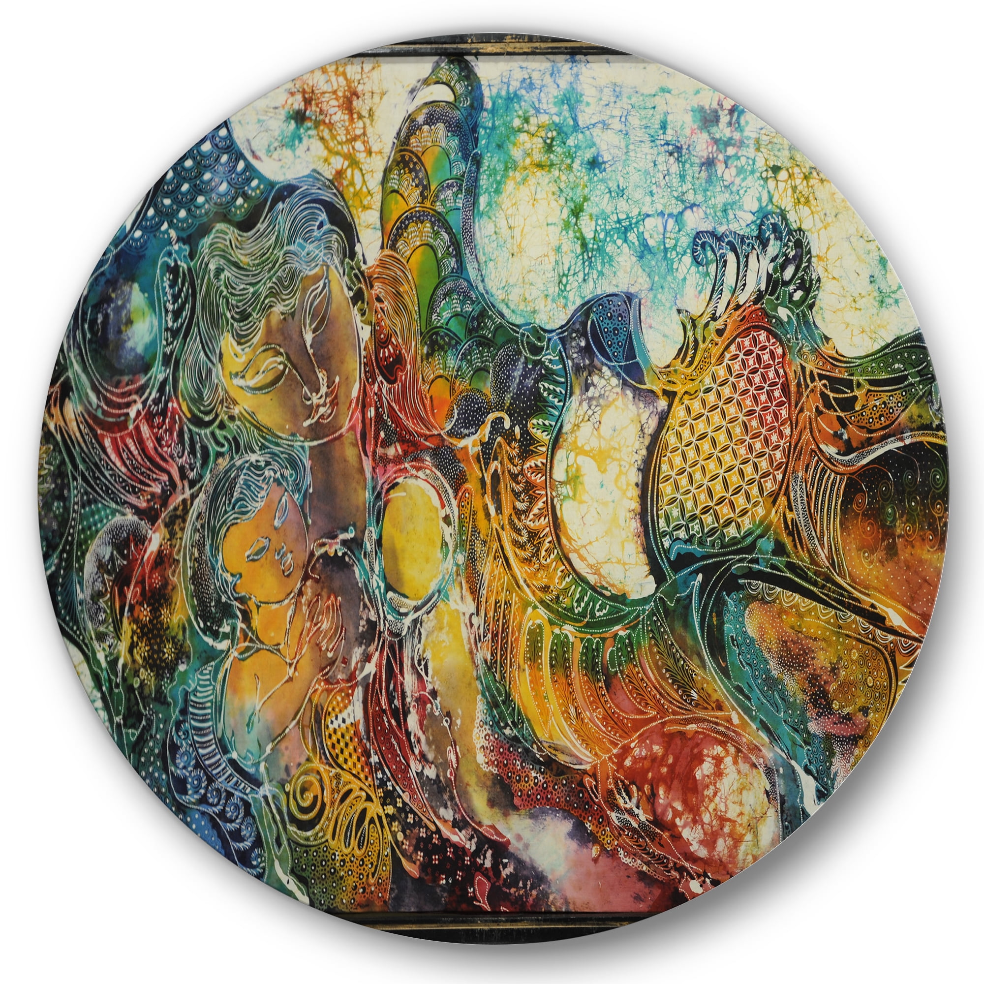 Designart 'Child With Mother With Batik' Modern Circle Metal Wall Art 29x29 - Disc of 29