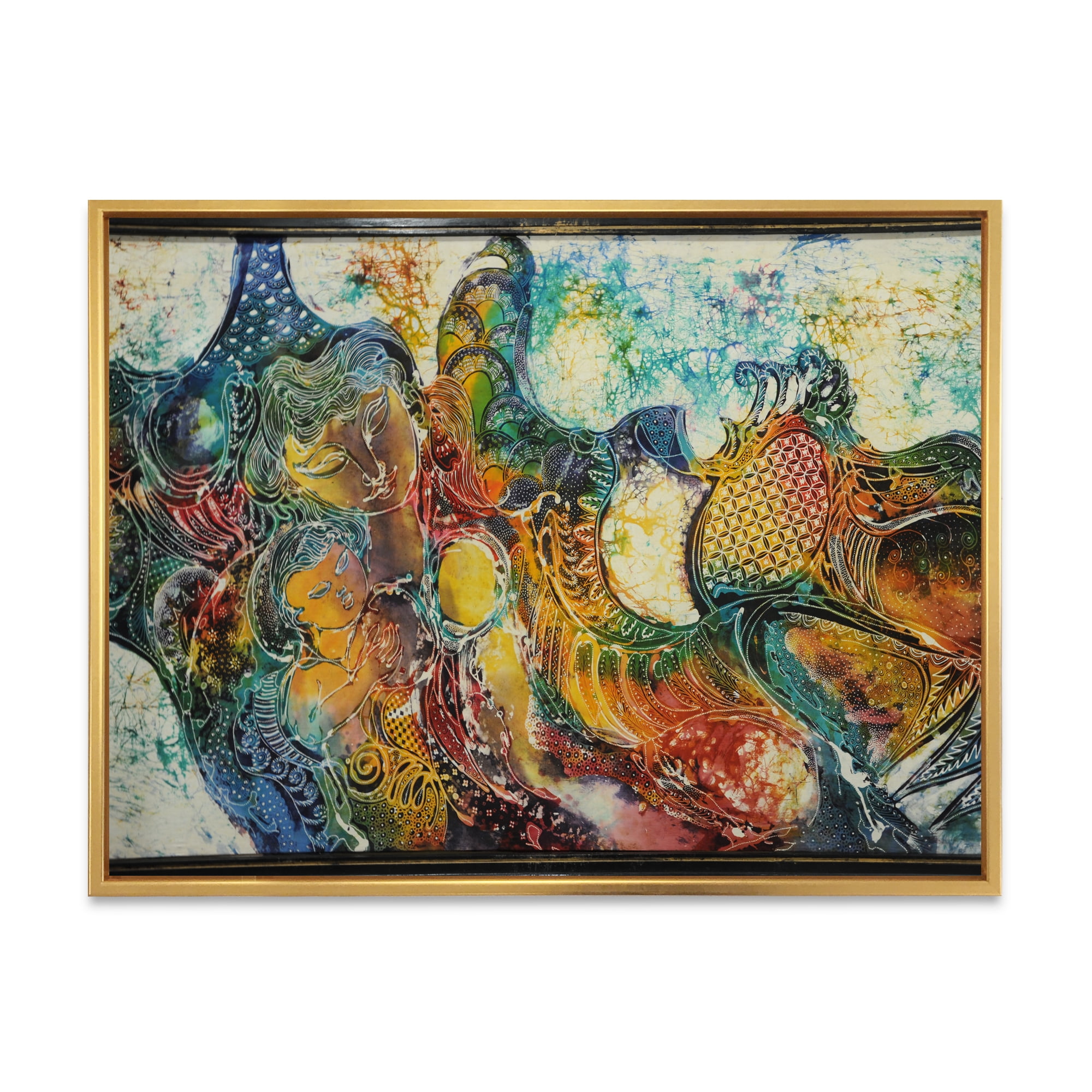 Designart 'Child With Mother With Batik' Modern Framed Canvas Wall Art Print