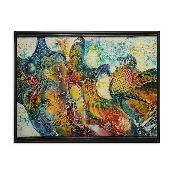 Designart 'Child With Mother With Batik' Modern Framed Canvas Wall Art Print