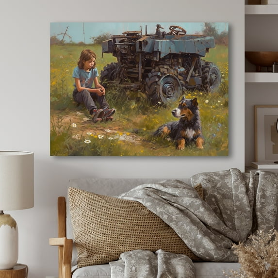 Designart "Children On The Farm II" Landscape Modern Wall Decor