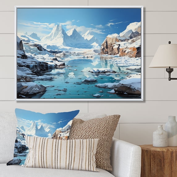 Designart "Chilling Abstraction Antartica An II" Winter Landscape Floater Framed Wall Art Print