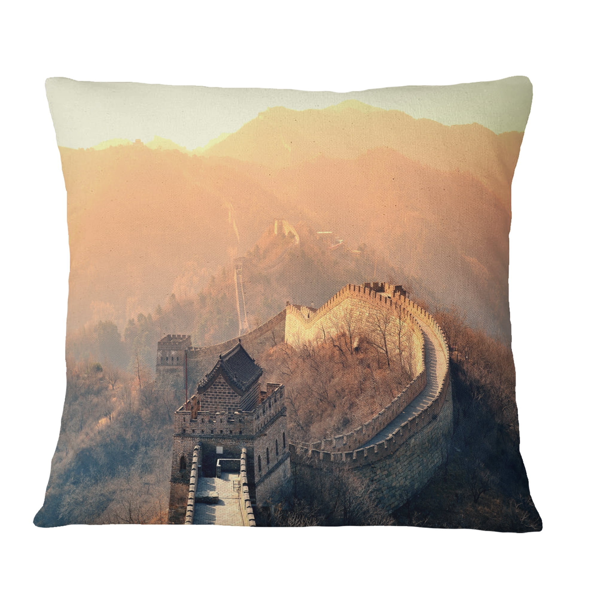 Designart China Great Wall Morning - Landscape Printed Throw Pillow - 16x16