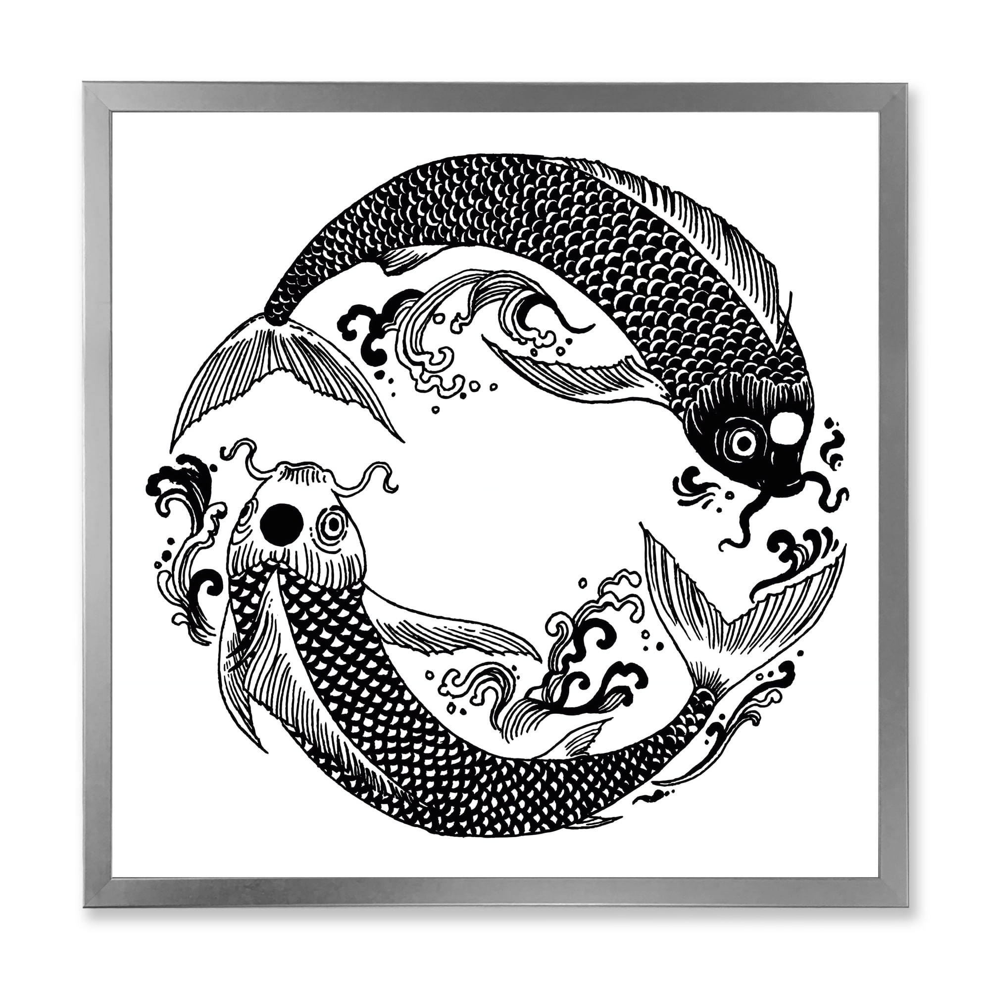 Designart 'China Koi Fish In Chinoiserie Style III' Nautical & Coastal Framed Art Print