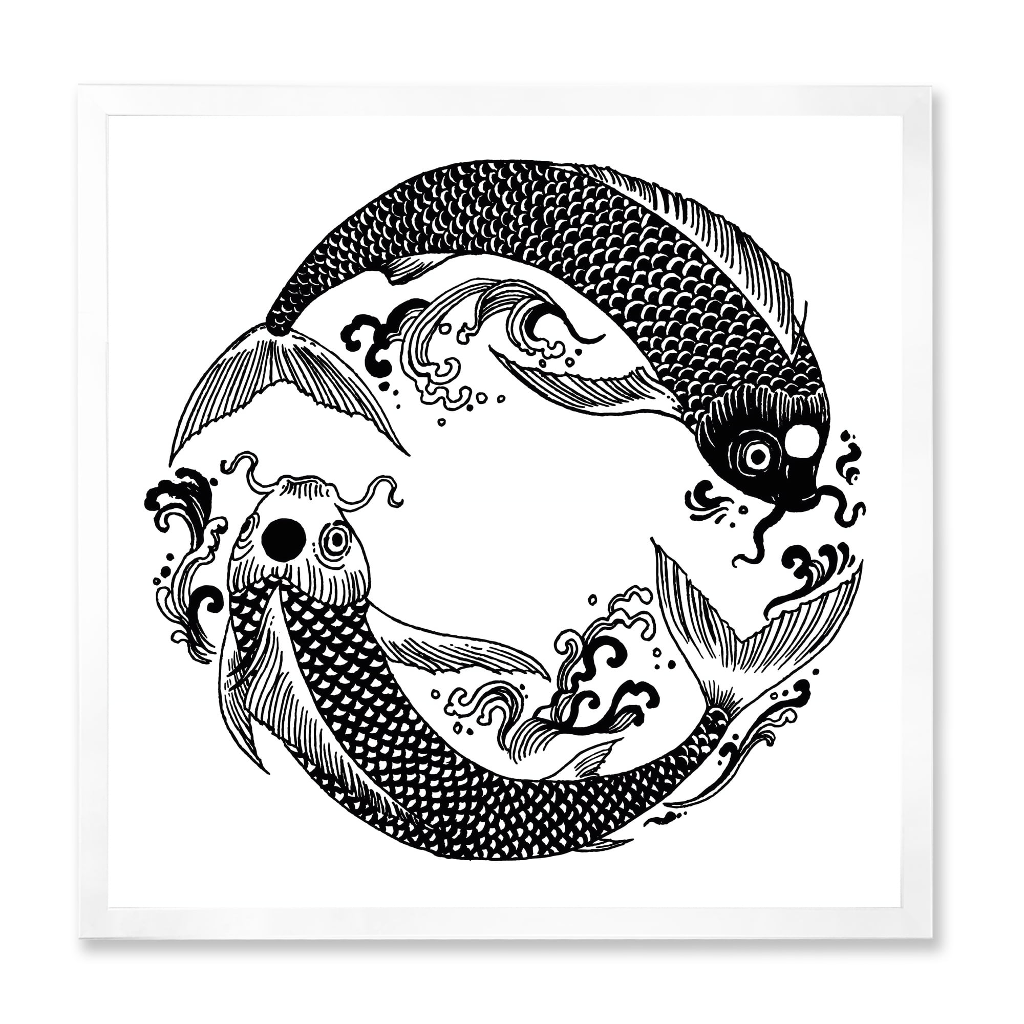 Designart 'China Koi Fish In Chinoiserie Style III' Nautical & Coastal Framed Art Print