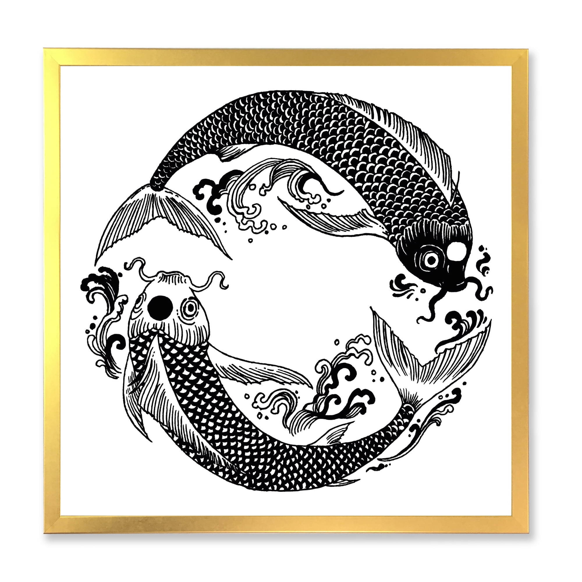 Designart 'China Koi Fish In Chinoiserie Style III' Nautical & Coastal Framed Art Print