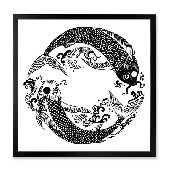 Designart 'China Koi Fish In Chinoiserie Style III' Nautical & Coastal Framed Art Print