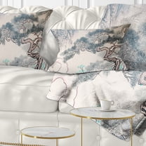 Designart Chinese Blue Tree Art - Floral Painting Throw Pillow - 12x20