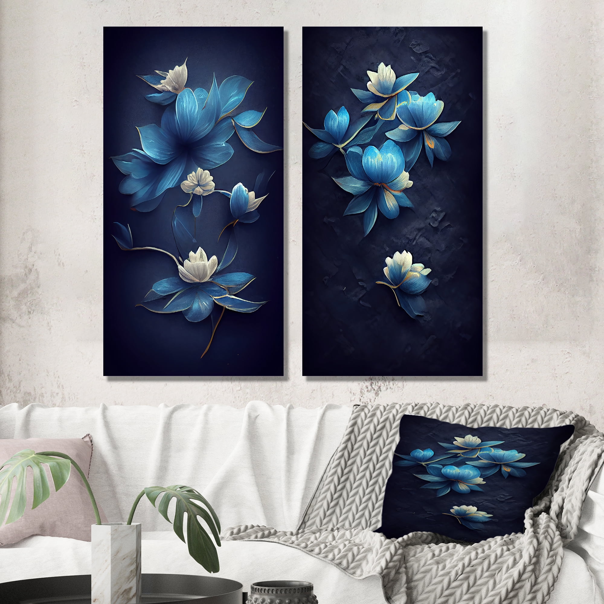 Designart "Chinese Blue and White Floral Pattern I" Floral Wall Art Set ...