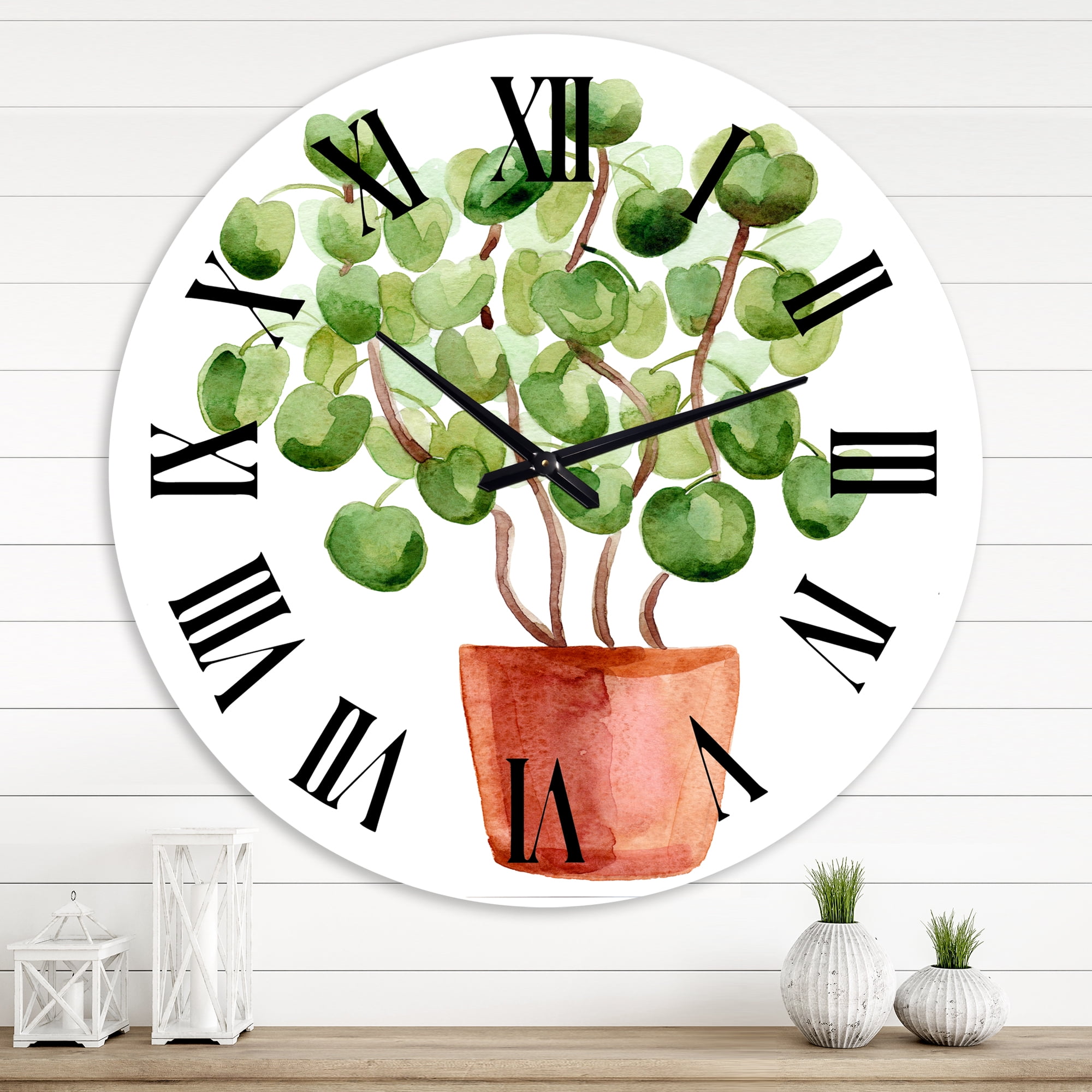 Designart 'Chinese Money Plant In Pot' Traditional Wall Clock