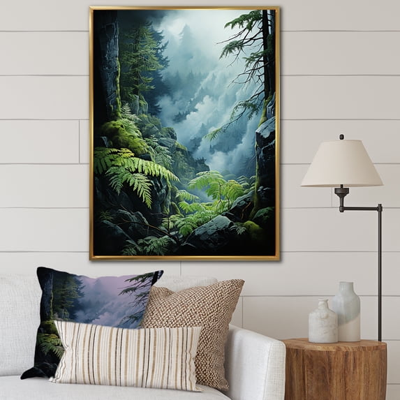 Designart "Chinese Mountain'S Ferm Adventure II" Ferns Floater Framed Canvas Art Print