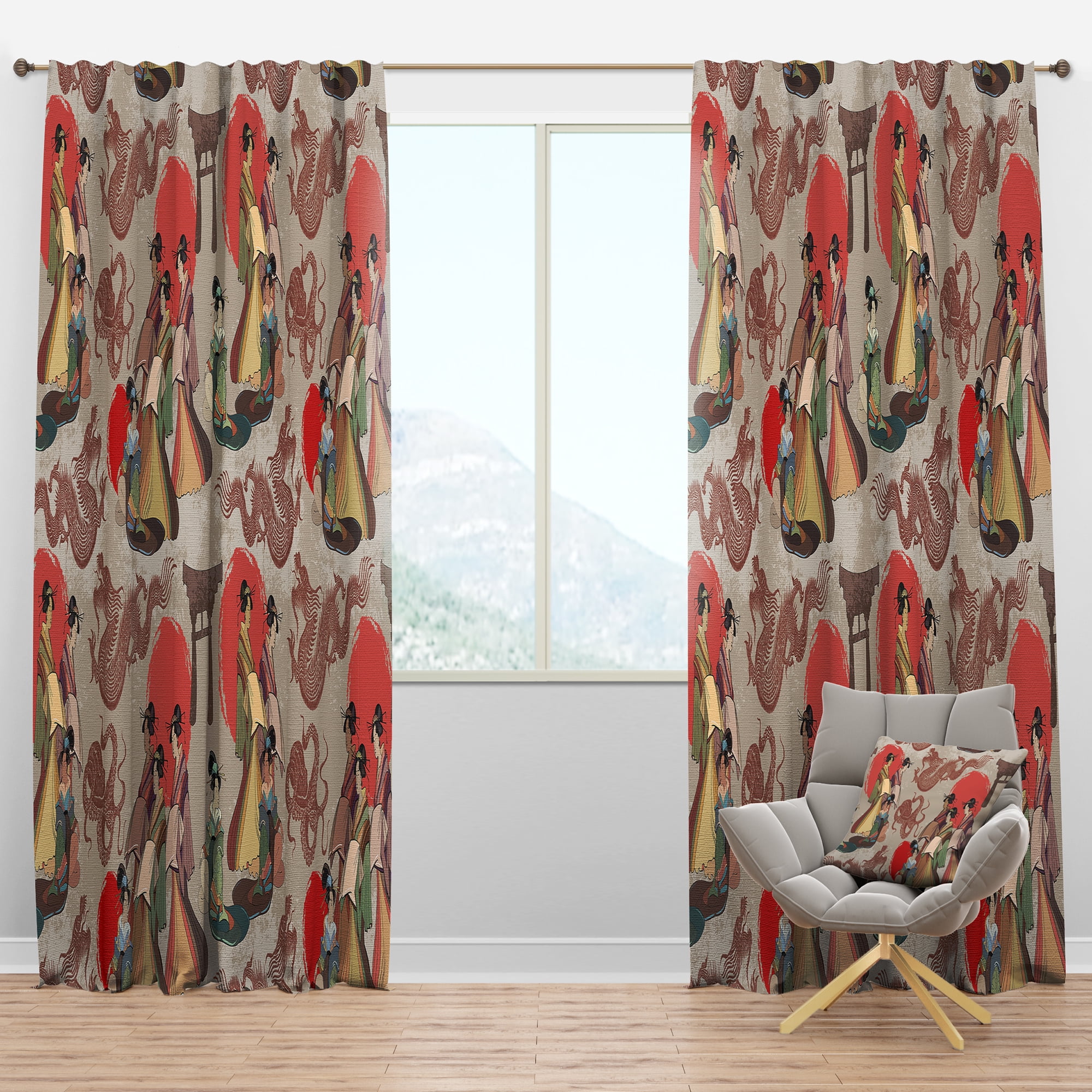 Designart 'Chinese and Japanese Culture Pattern' Oriental Blackout Curtain Panel