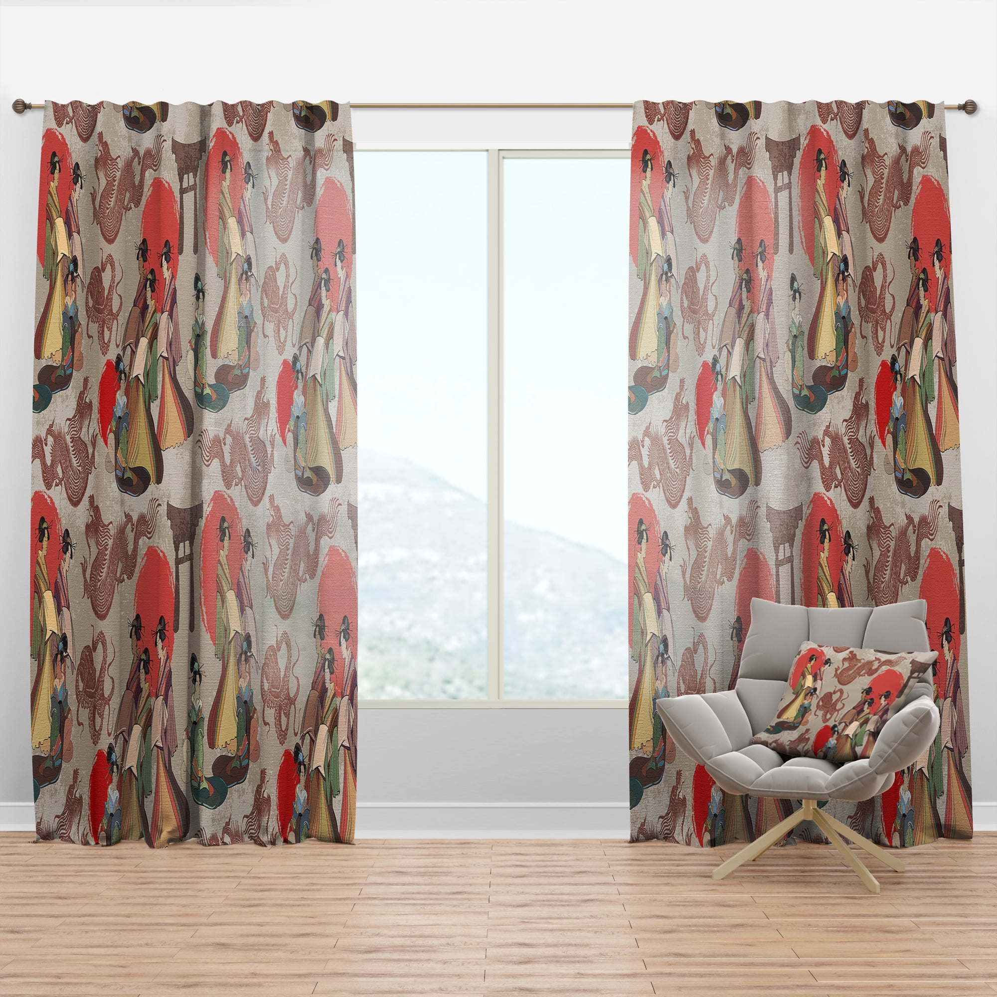 Designart 'Chinese and Japanese Culture Pattern' Oriental Curtain Panel