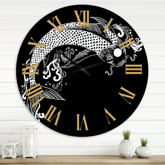 Designart 'Chinoiserie Koi Fish I' Traditional Wall Clock