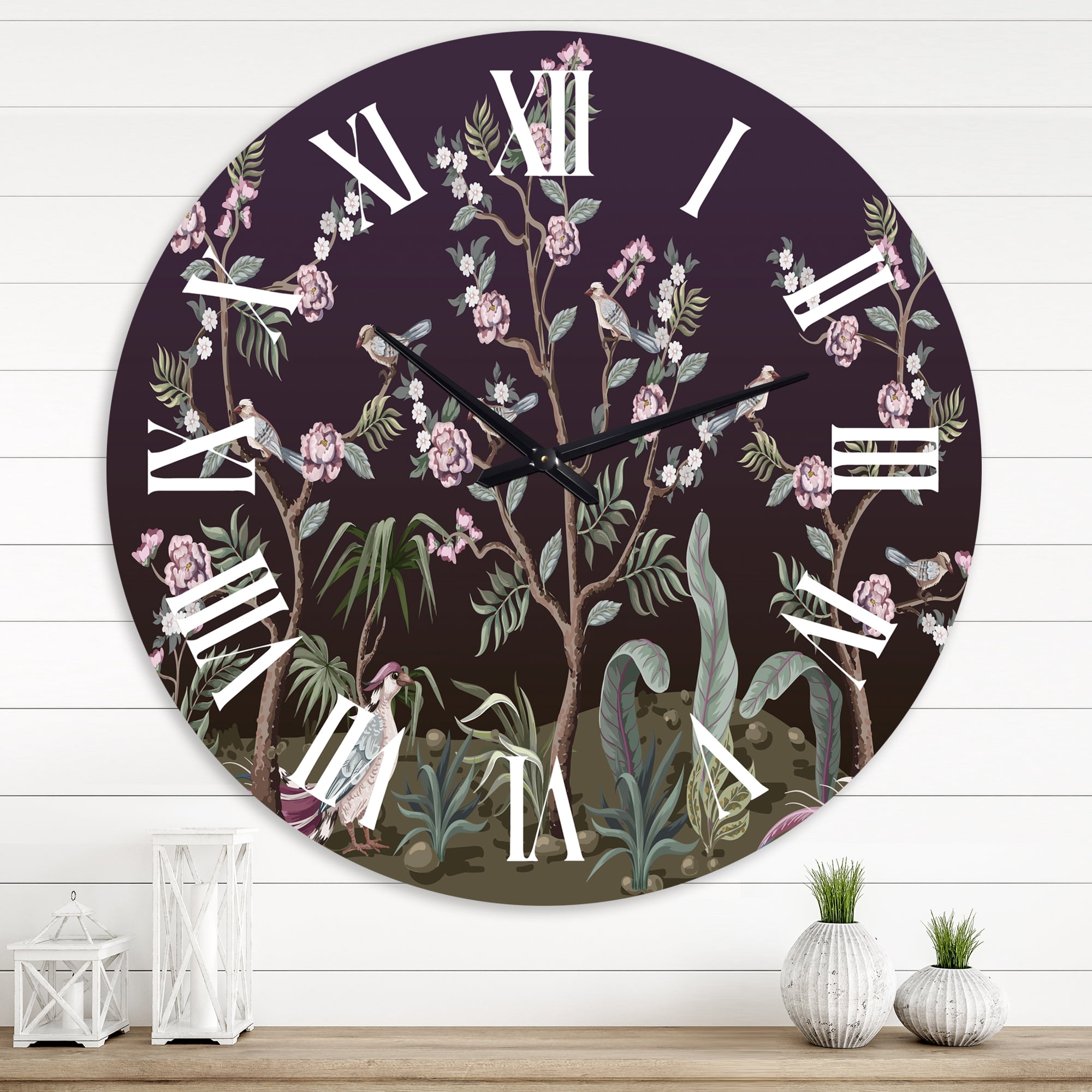 Designart 'Chinoiserie With Birds And Peonies I' Traditional Wall Clock