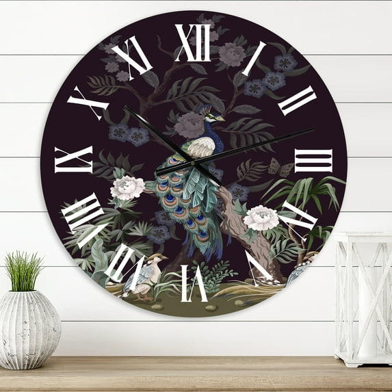 Designart 'Chinoiserie With Birds And Peonies V' Traditional Wall Clock