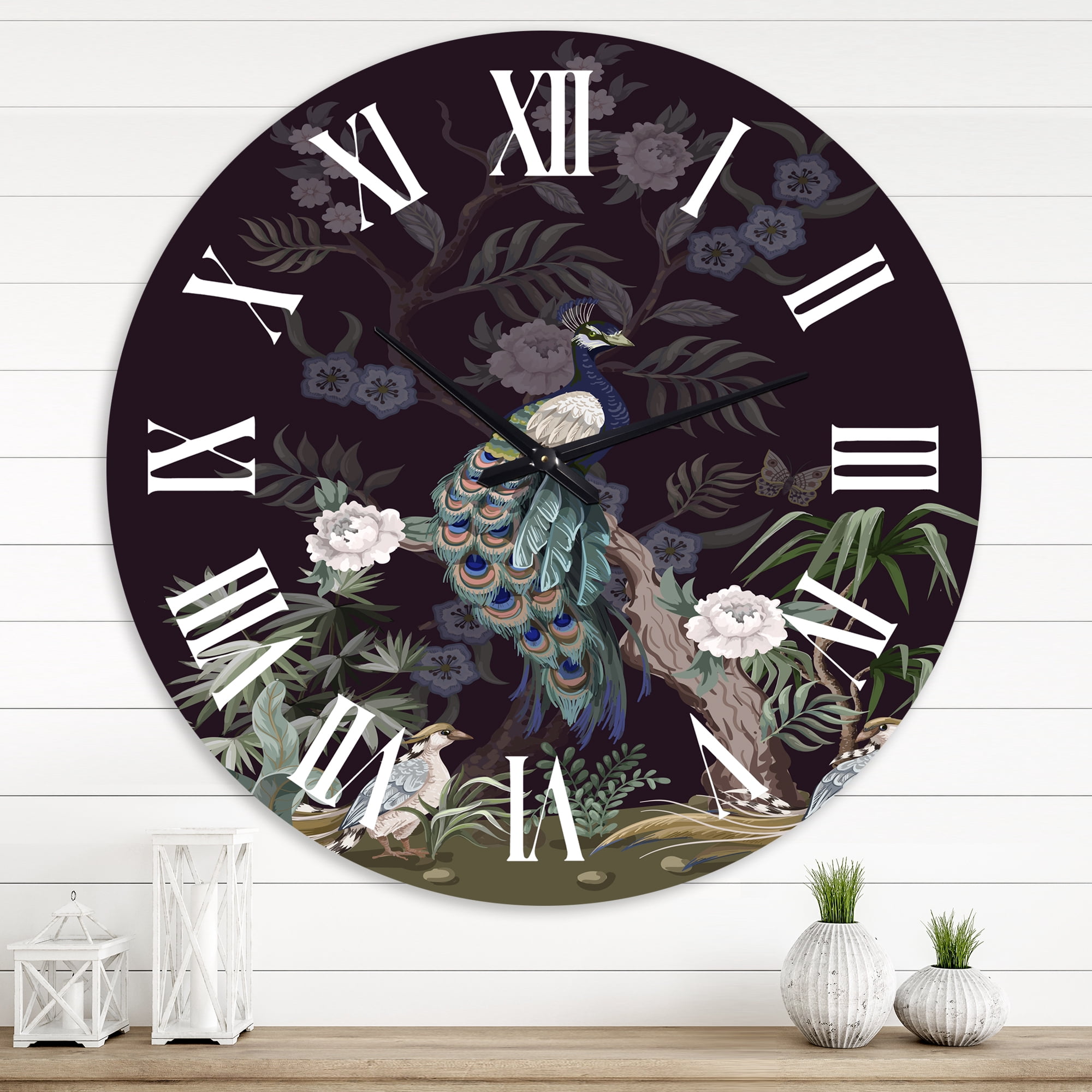Designart 'Chinoiserie With Birds And Peonies V' Traditional Wall Clock