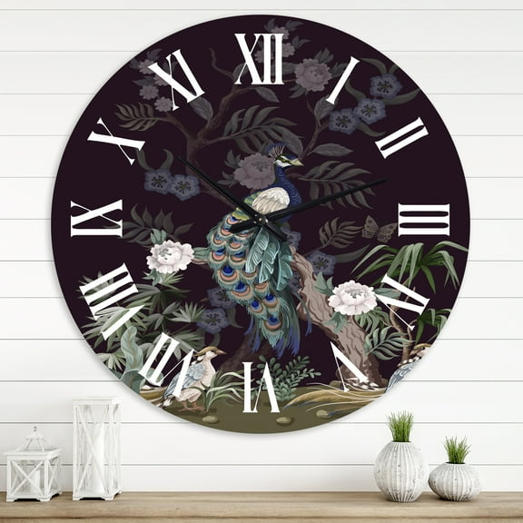 Designart 'Chinoiserie With Birds And Peonies V' Traditional Wall Clock