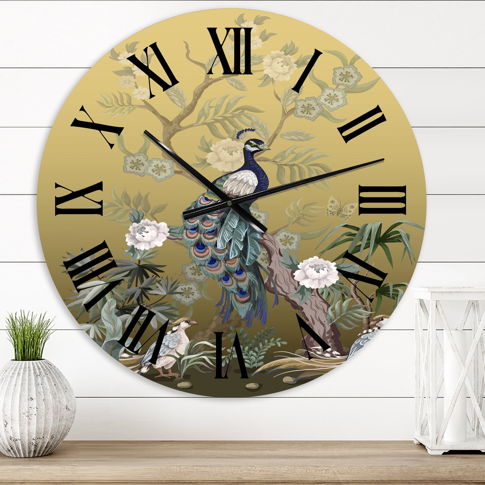Designart 'Chinoiserie With Birds And Peonies Vi' Traditional Wall Clock