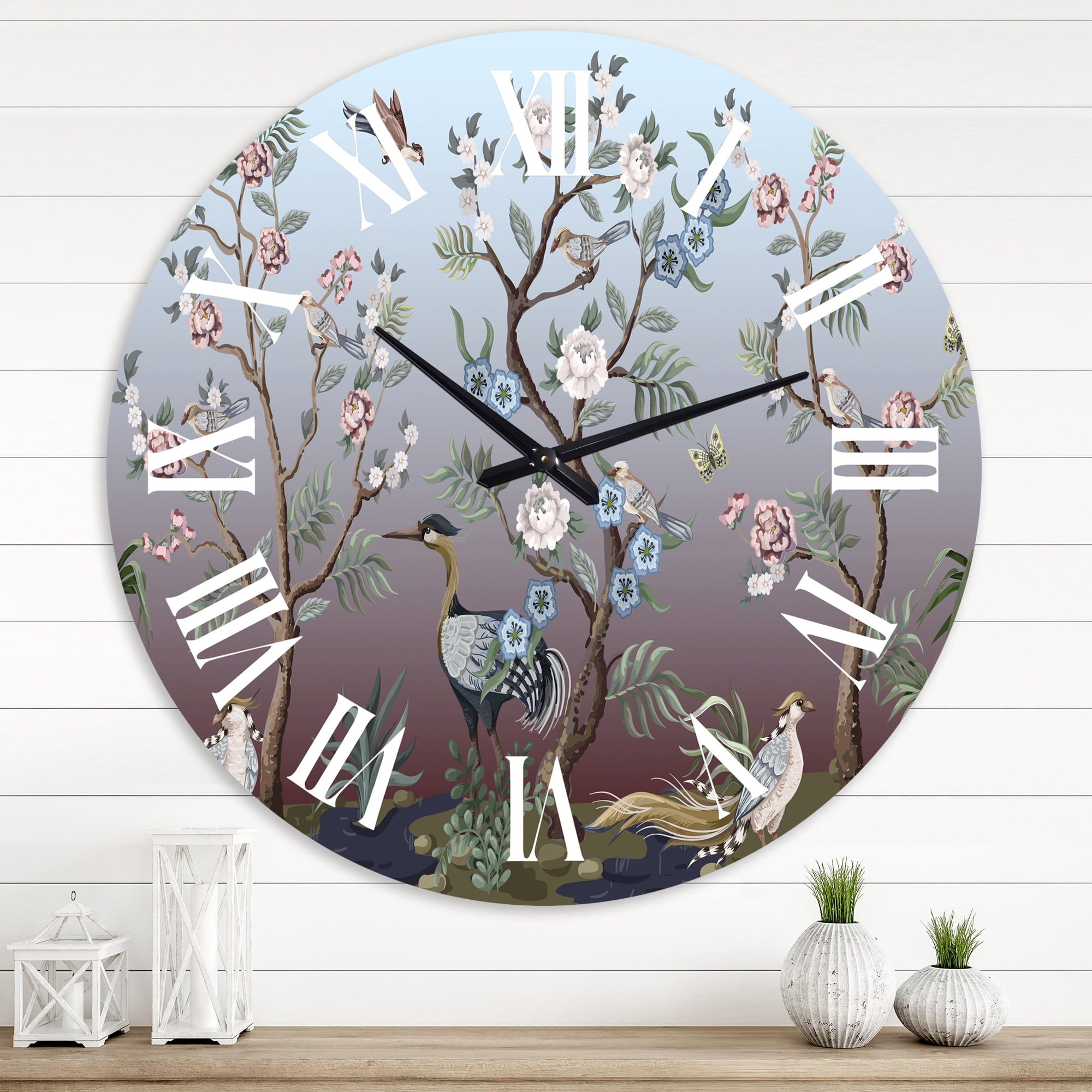 Designart 'Chinoiserie With Birds And Peonies Xi' Traditional Wall Clock