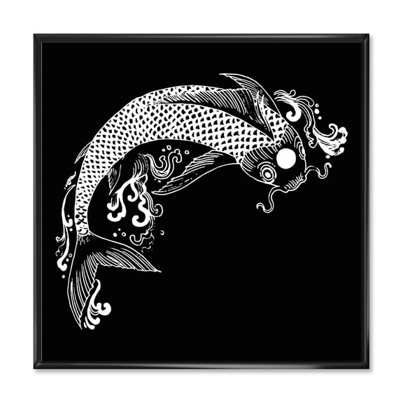 Designart 'Chinoiserie With Koi Fish I' Traditional Framed Canvas Wall Art Print