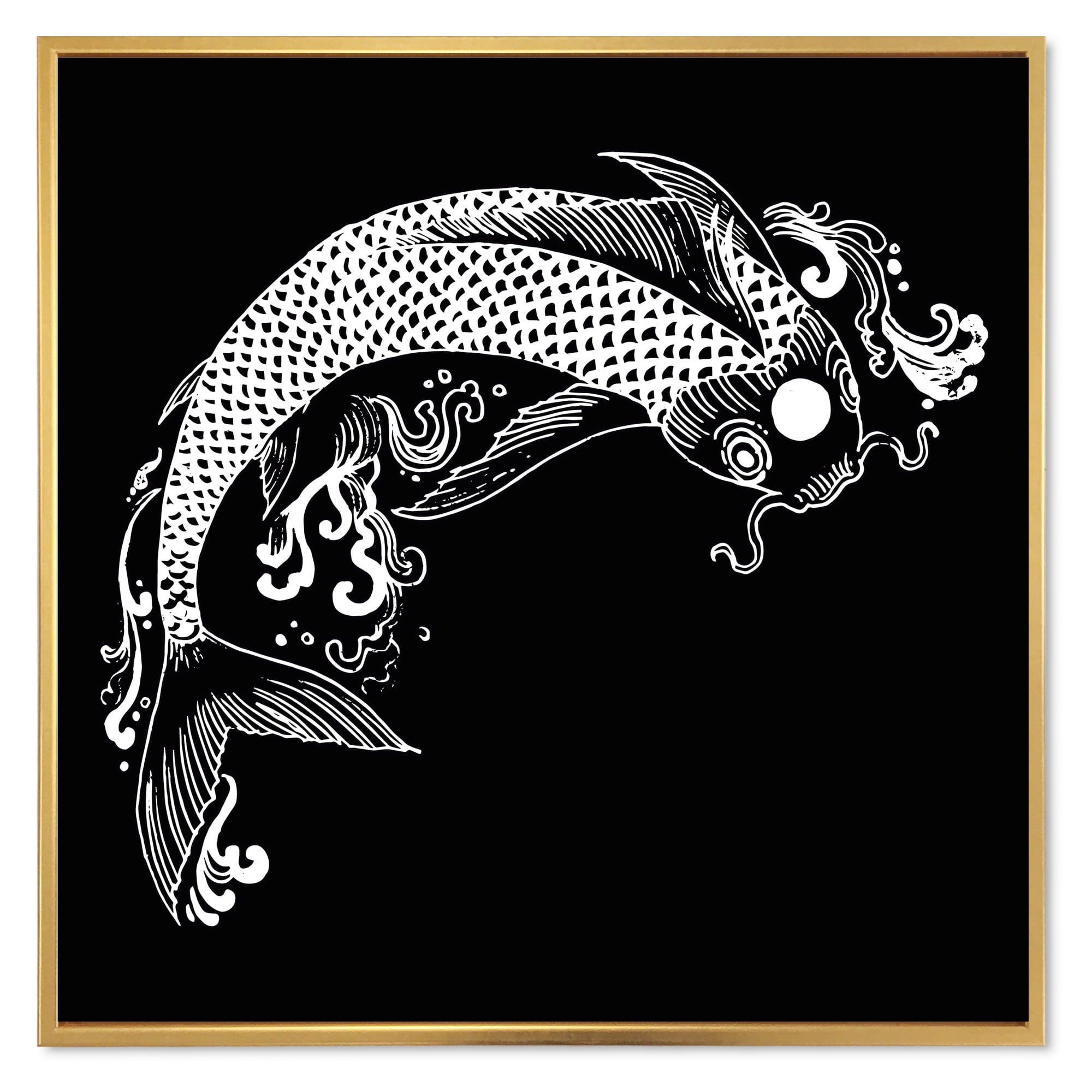 Designart 'Chinoiserie With Koi Fish I' Traditional Framed Canvas Wall Art Print