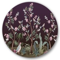 Designart 'Chinoiserie With Peonies and Birds I' Traditional Circle Metal Wall Art 36x36 - Disc of 36