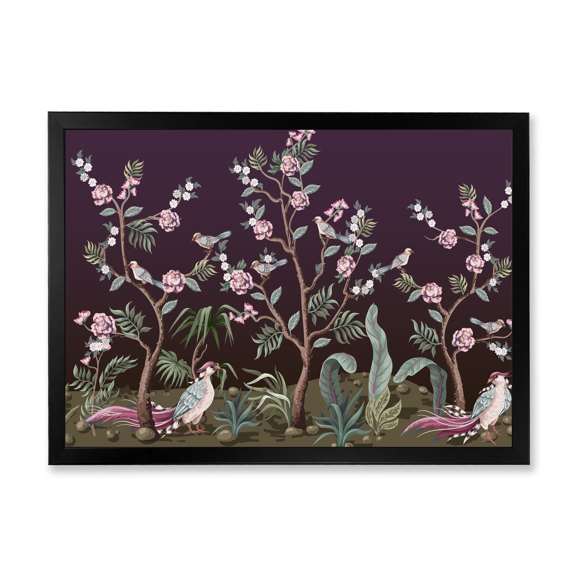 Designart 'Chinoiserie With Peonies and Birds I' Traditional Framed Art Print