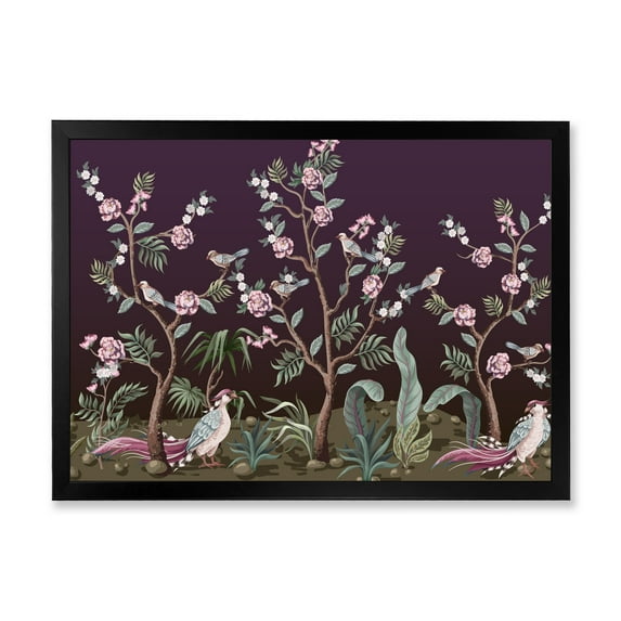 Designart 'Chinoiserie With Peonies and Birds I' Traditional Framed Art Print