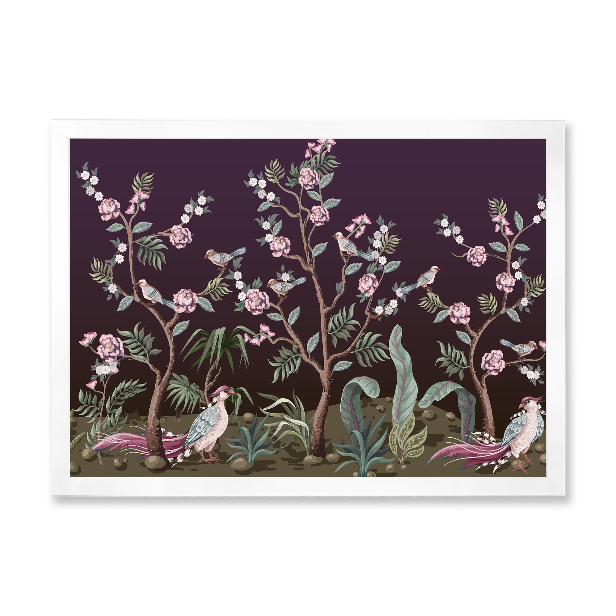 Designart 'Chinoiserie With Peonies and Birds I' Traditional Framed Art Print