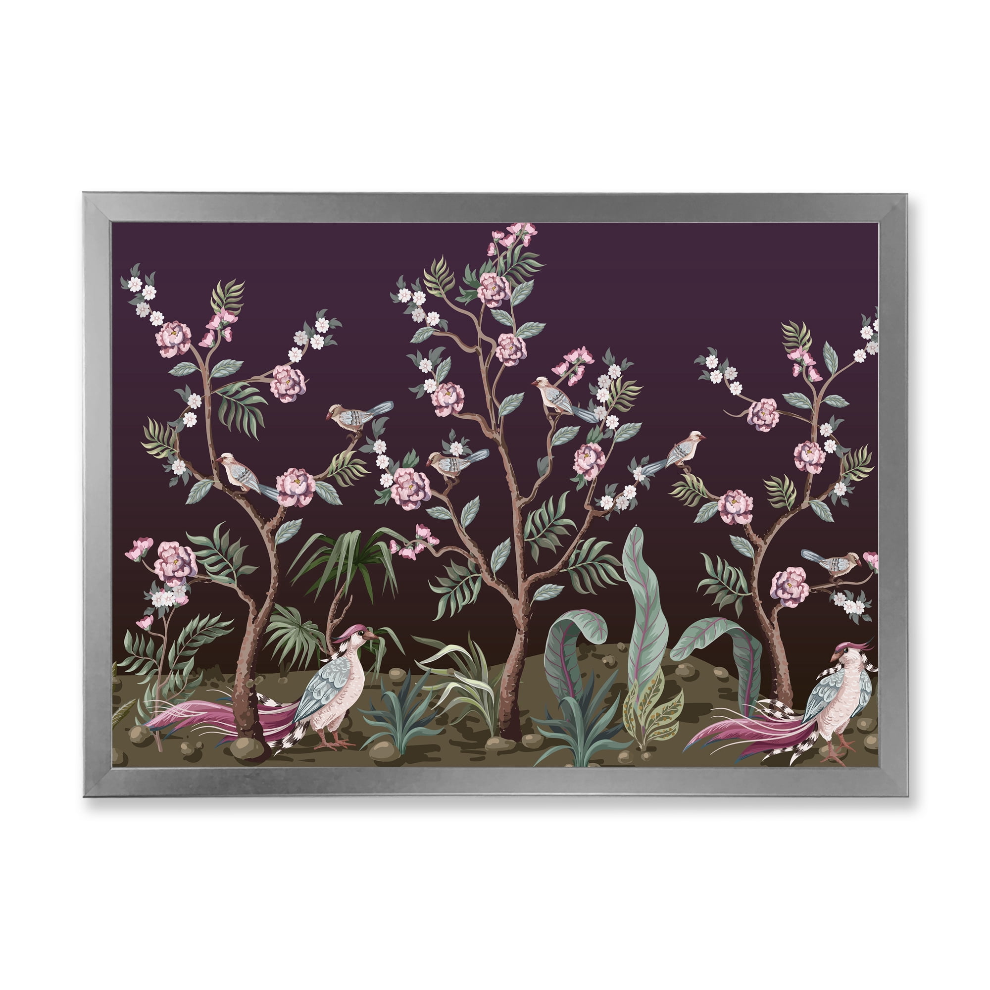 Designart 'Chinoiserie With Peonies and Birds I' Traditional Framed Art Print