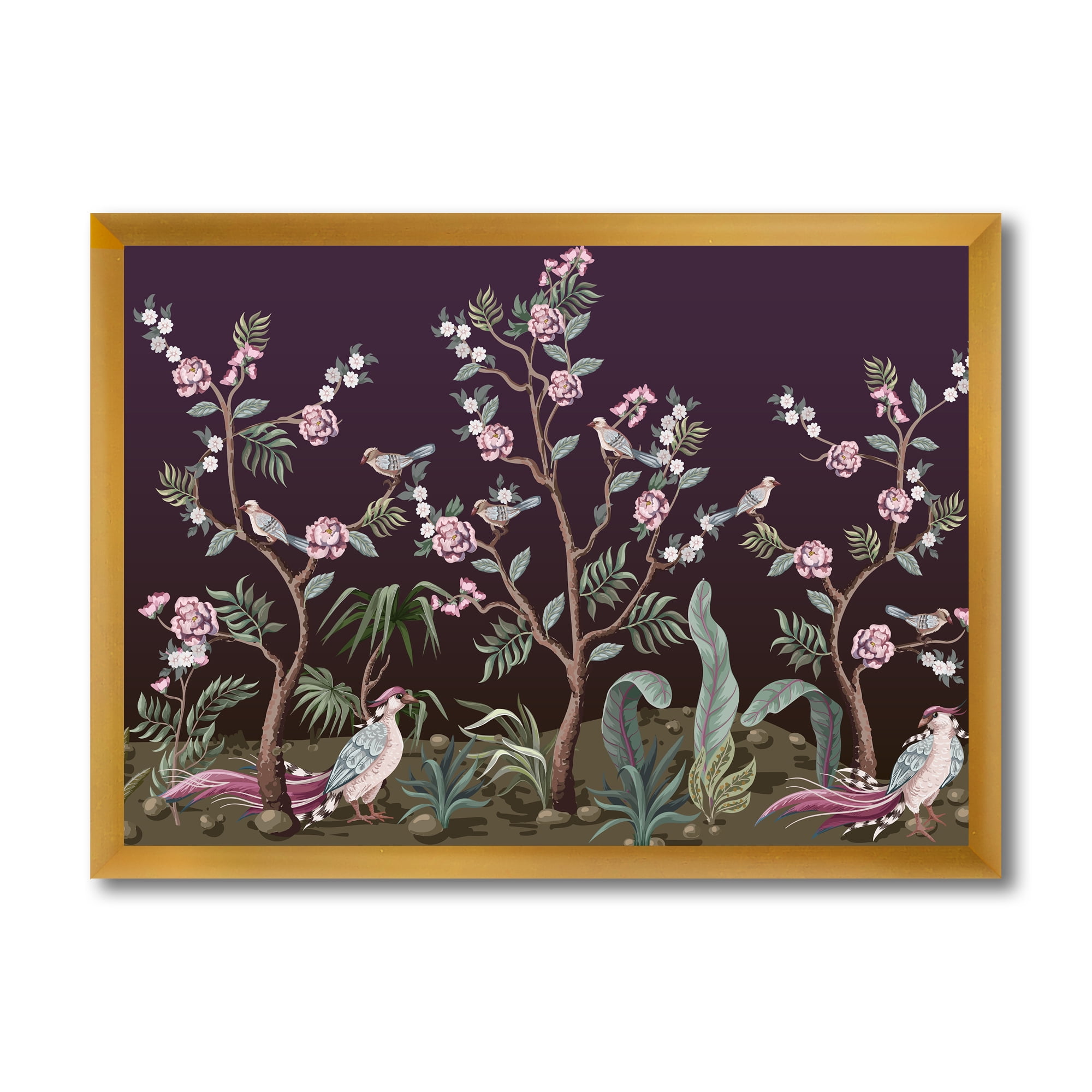 Designart 'Chinoiserie With Peonies and Birds I' Traditional Framed Art Print
