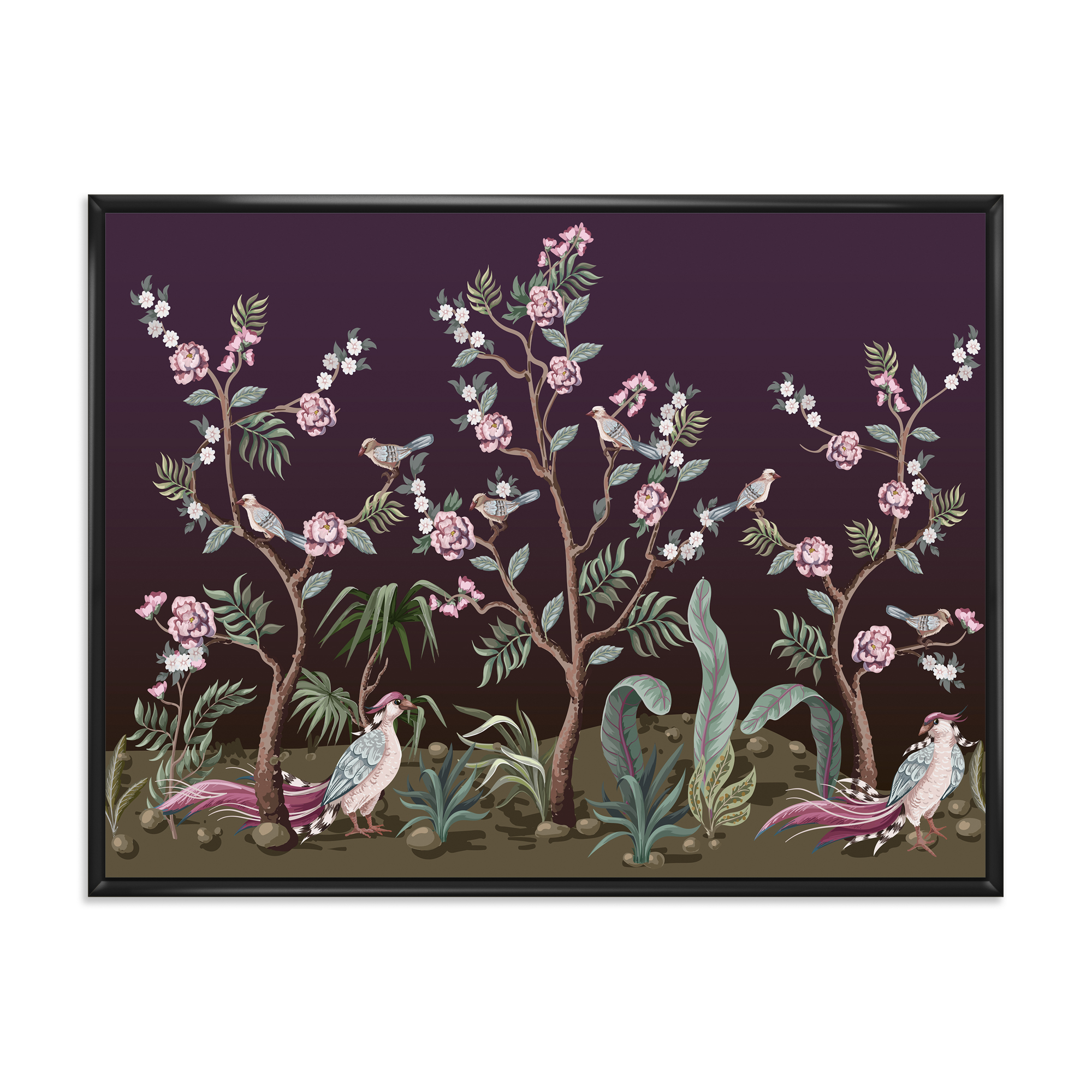 Designart 'Chinoiserie With Peonies and Birds I' Traditional Framed Canvas Wall Art Print